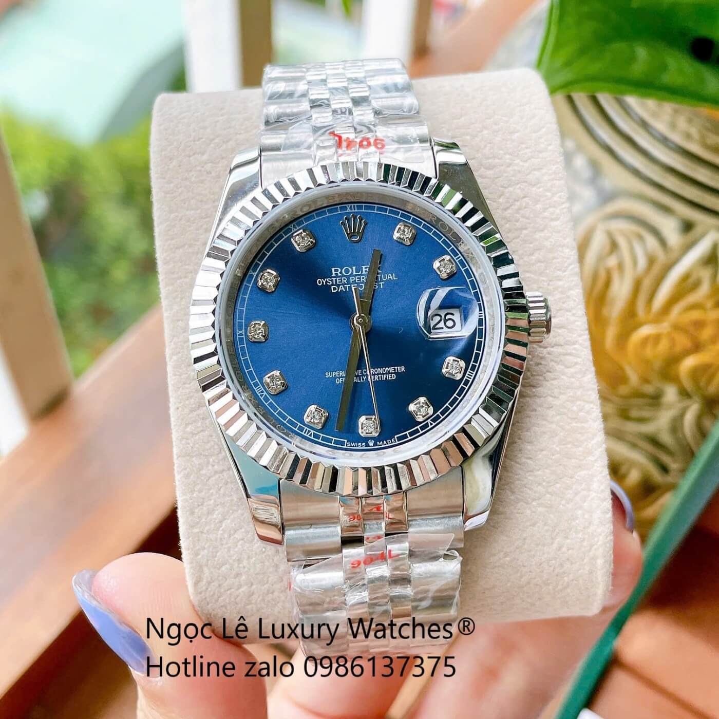 Đồng Hồ Rolex Datejust Cơ Tự Động Dây Thép Bạc Mặt Xanh Dương Size 41mm - Niềng Khía