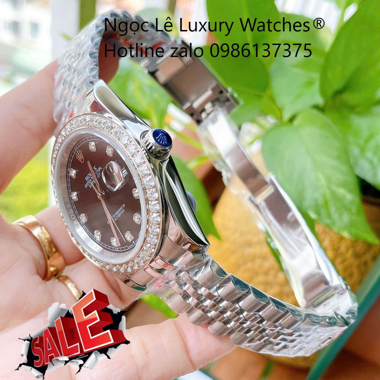 Đồng Hồ Rolex Datejust Cơ Tự Động Dây Thép Silver Mặt Đen Size 41mm - Viền Đính Đá
