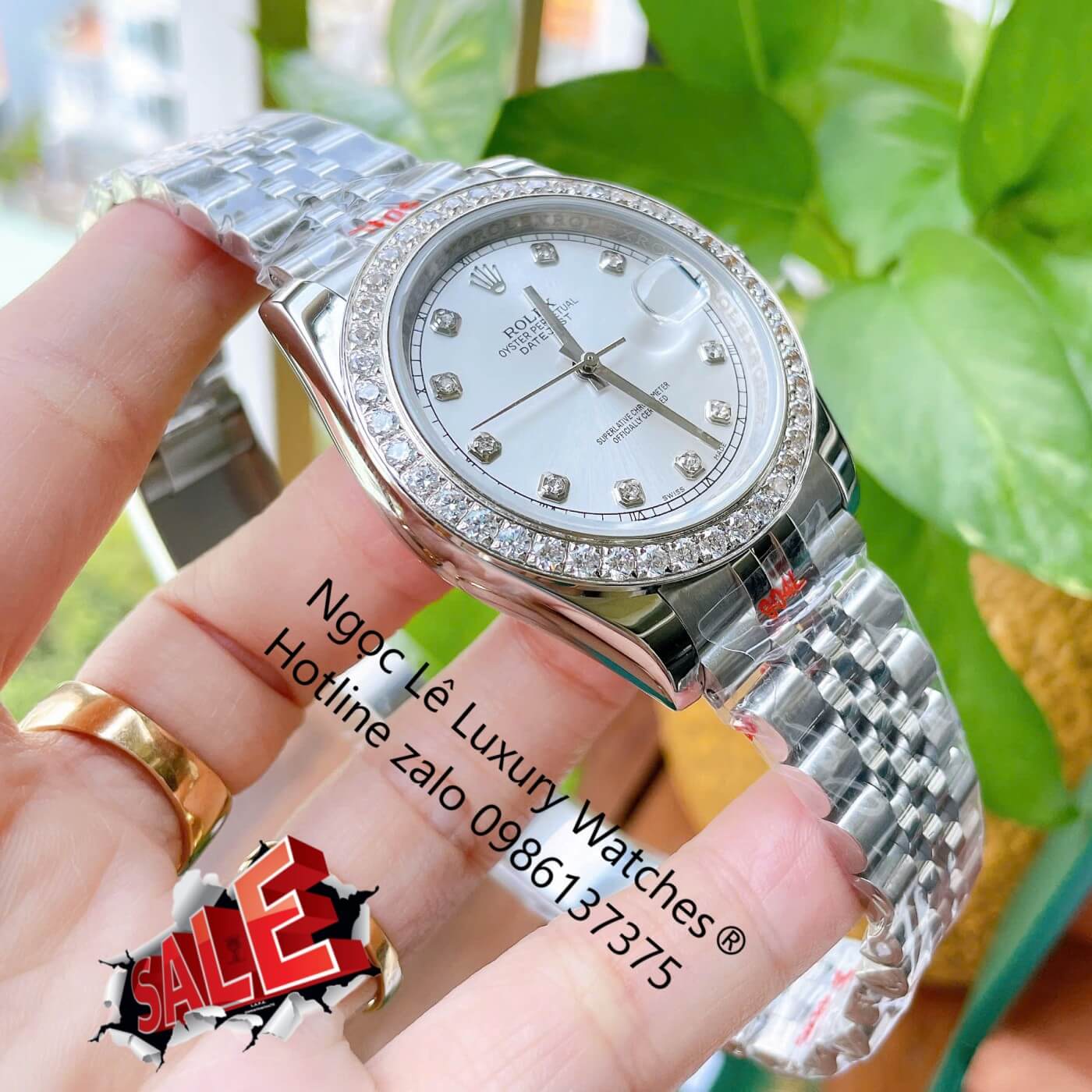 Đồng Hồ Rolex Datejust Cơ Tự Động Dây Thép Silver Mặt Trắng Size 41mm - Viền Đính Đá