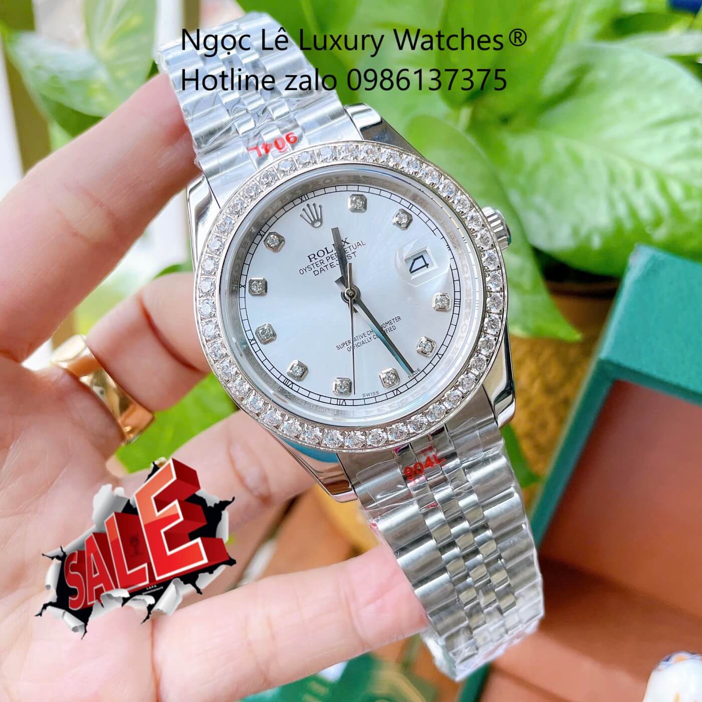 Đồng Hồ Rolex Datejust Cơ Tự Động Dây Thép Silver Mặt Trắng Size 41mm - Viền Đính Đá
