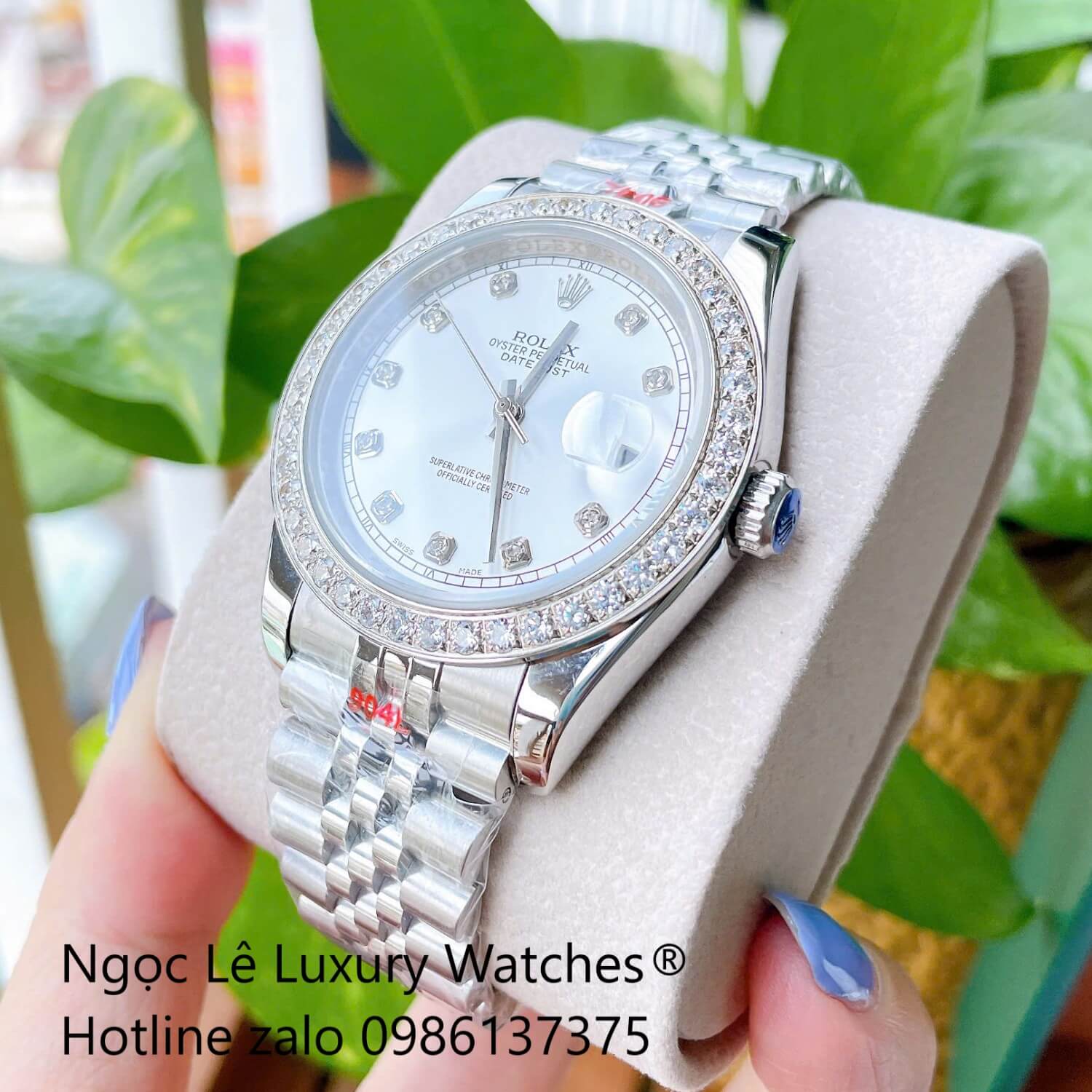 Đồng Hồ Rolex Datejust Cơ Tự Động Dây Thép Silver Mặt Trắng Size 41mm - Viền Đính Đá