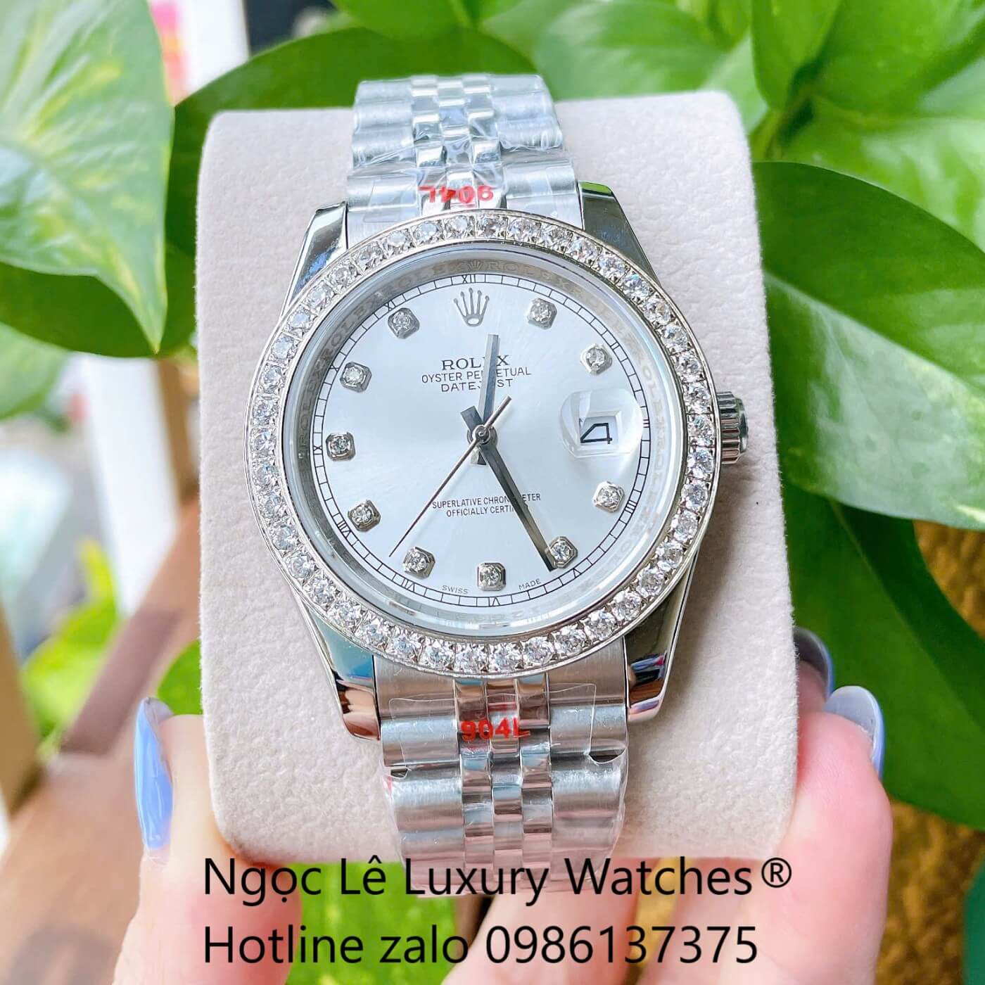Đồng Hồ Rolex Datejust Cơ Tự Động Dây Thép Silver Mặt Trắng Size 41mm - Viền Đính Đá