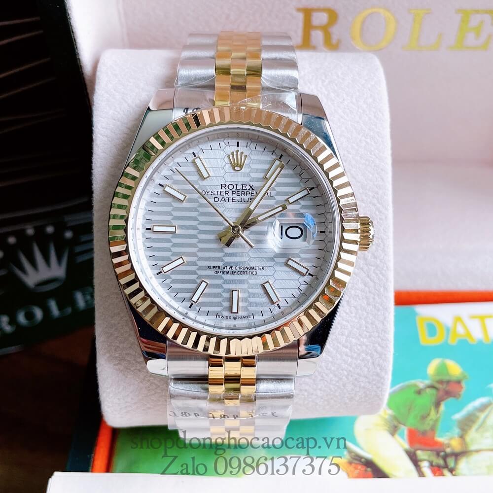 Đồng Hồ Rolex Datejust Nam Automatic (Tự Động) Viền Khía Demi Trắng 41mm