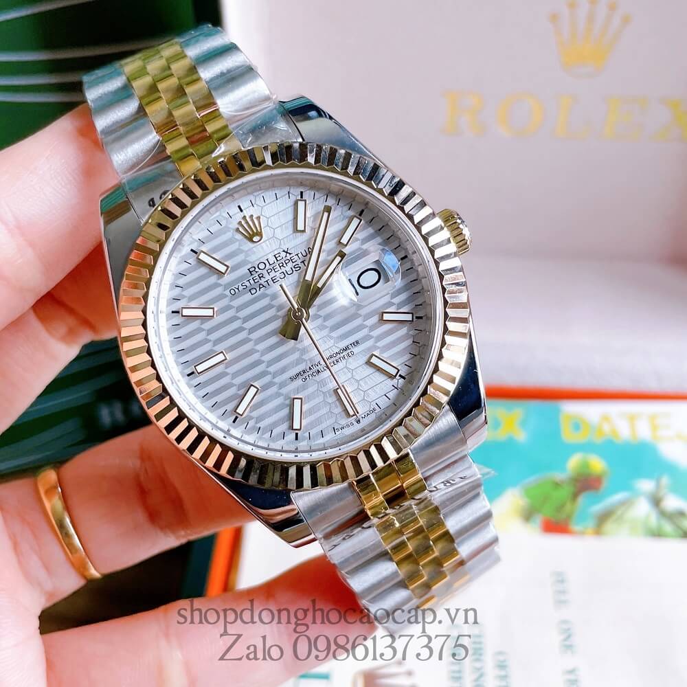 Đồng Hồ Rolex Datejust Nam Automatic (Tự Động) Viền Khía Demi Trắng 41mm