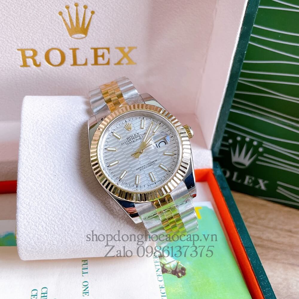 Đồng Hồ Rolex Datejust Nam Automatic (Tự Động) Viền Khía Demi Trắng 41mm