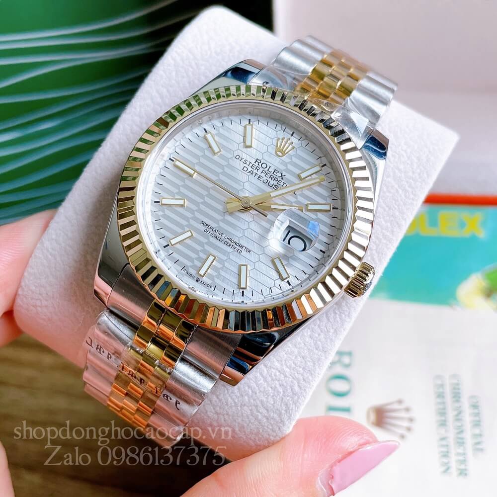 Đồng Hồ Rolex Datejust Nam Automatic (Tự Động) Viền Khía Demi Trắng 41mm