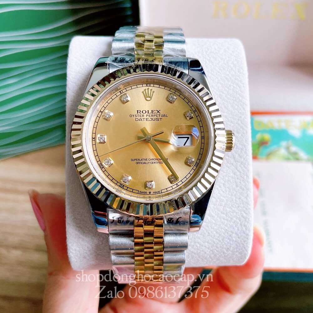 Đồng Hồ Rolex Datejust Nam Automatic (Tự Động) Viền Khía Demi Vàng 41mm