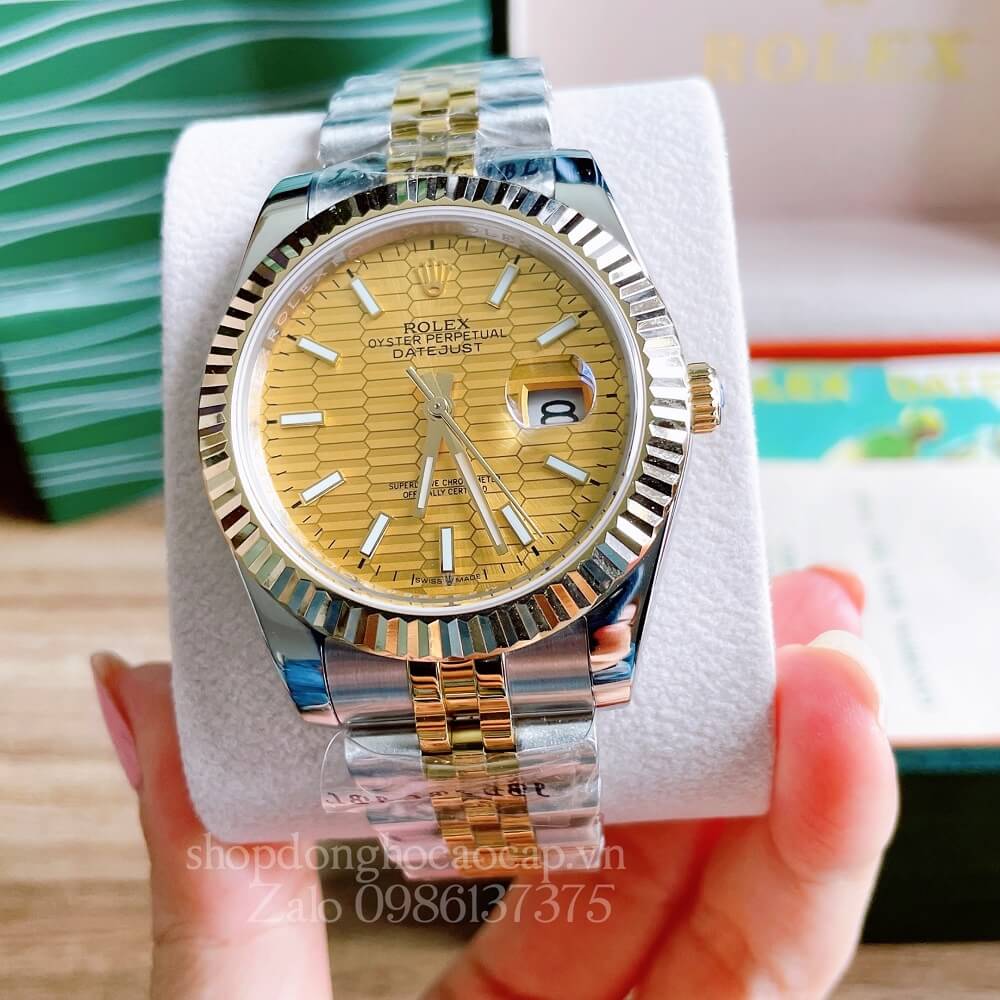 Đồng Hồ Rolex Datejust Nam Automatic (Tự Động) Viền Khía Demi Vàng 41mm