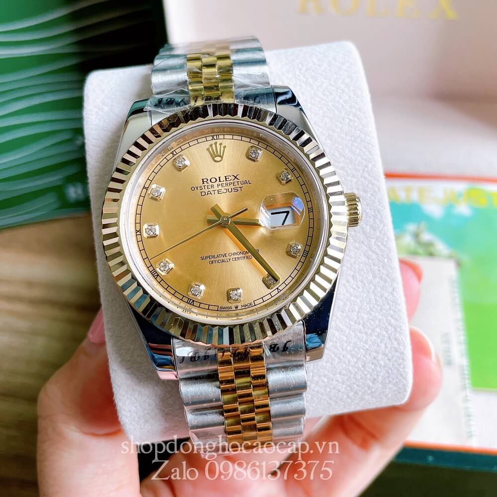Đồng Hồ Rolex Datejust Nam Automatic (Tự Động) Viền Khía Demi Vàng 41mm