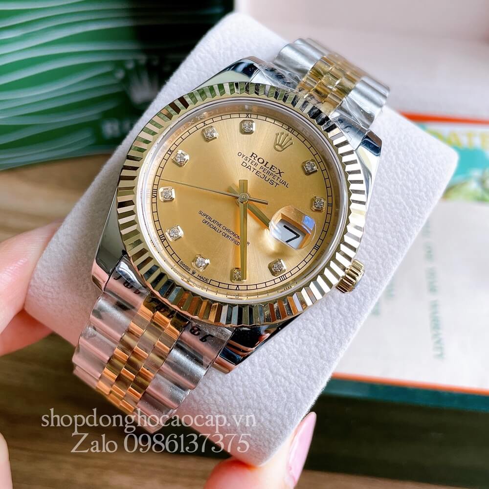 Đồng Hồ Rolex Datejust Nam Automatic (Tự Động) Viền Khía Demi Vàng 41mm