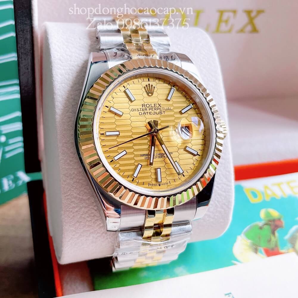 Đồng Hồ Rolex Datejust Nam Automatic (Tự Động) Viền Khía Demi Vàng 41mm