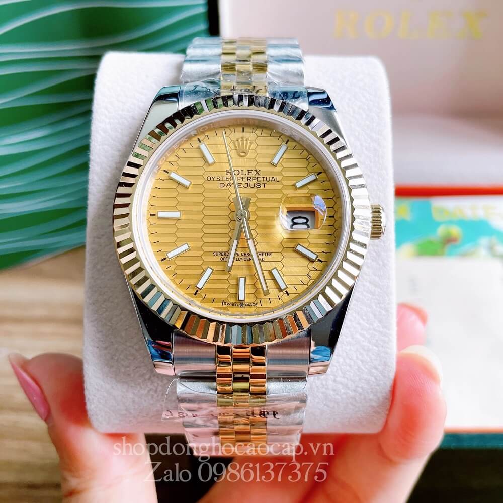 Đồng Hồ Rolex Datejust Nam Automatic (Tự Động) Viền Khía Demi Vàng 41mm