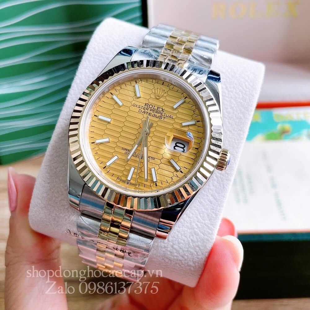 Đồng Hồ Rolex Datejust Nam Automatic (Tự Động) Viền Khía Demi Vàng 41mm