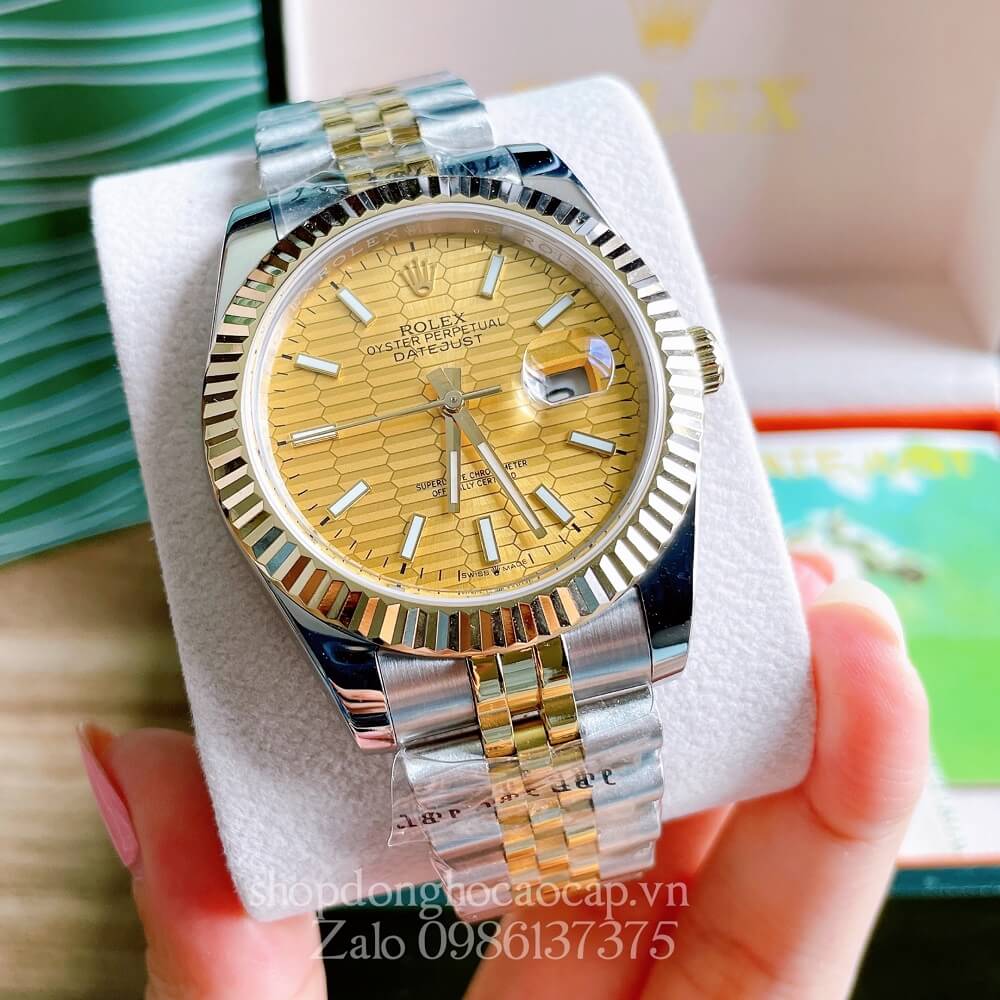 Đồng Hồ Rolex Datejust Nam Automatic (Tự Động) Viền Khía Demi Vàng 41mm