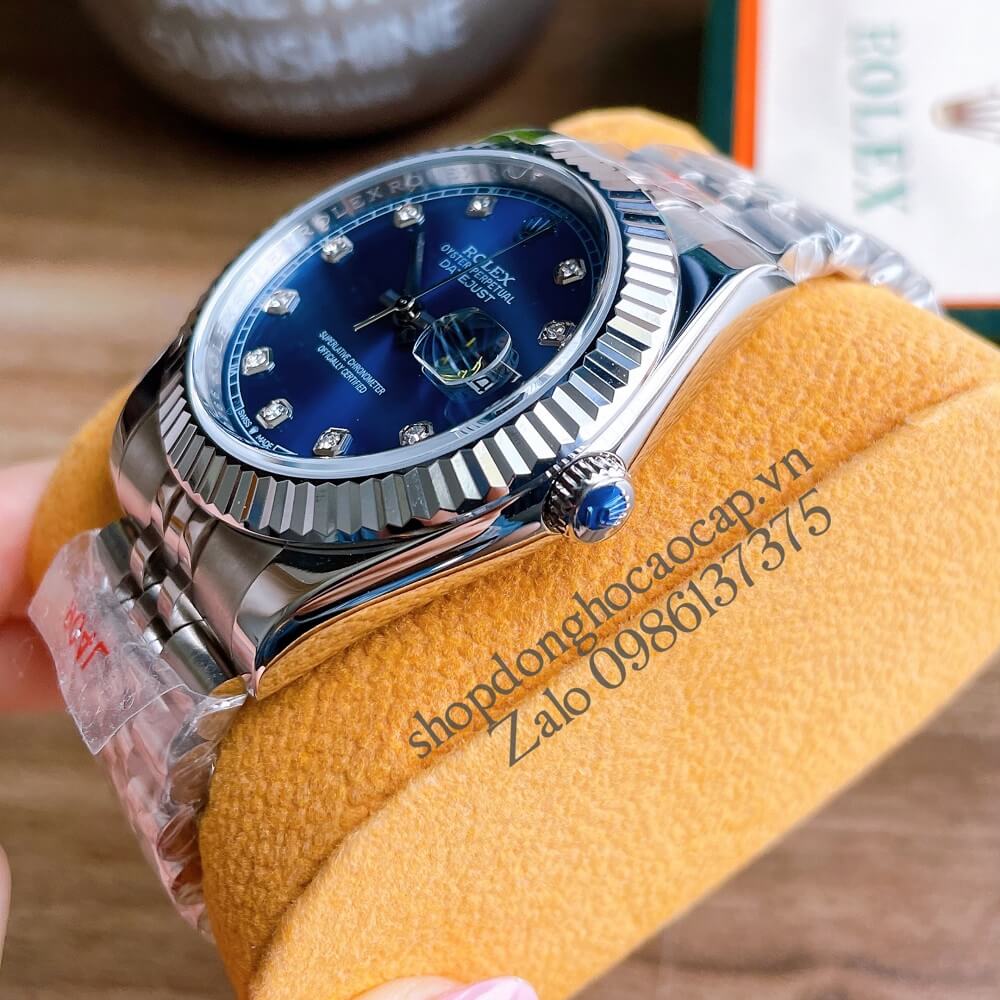 Đồng Hồ Rolex Datejust Nam Automatic (Tự Động) Viền Khía Mặt Xanh Dương Silver 41mm