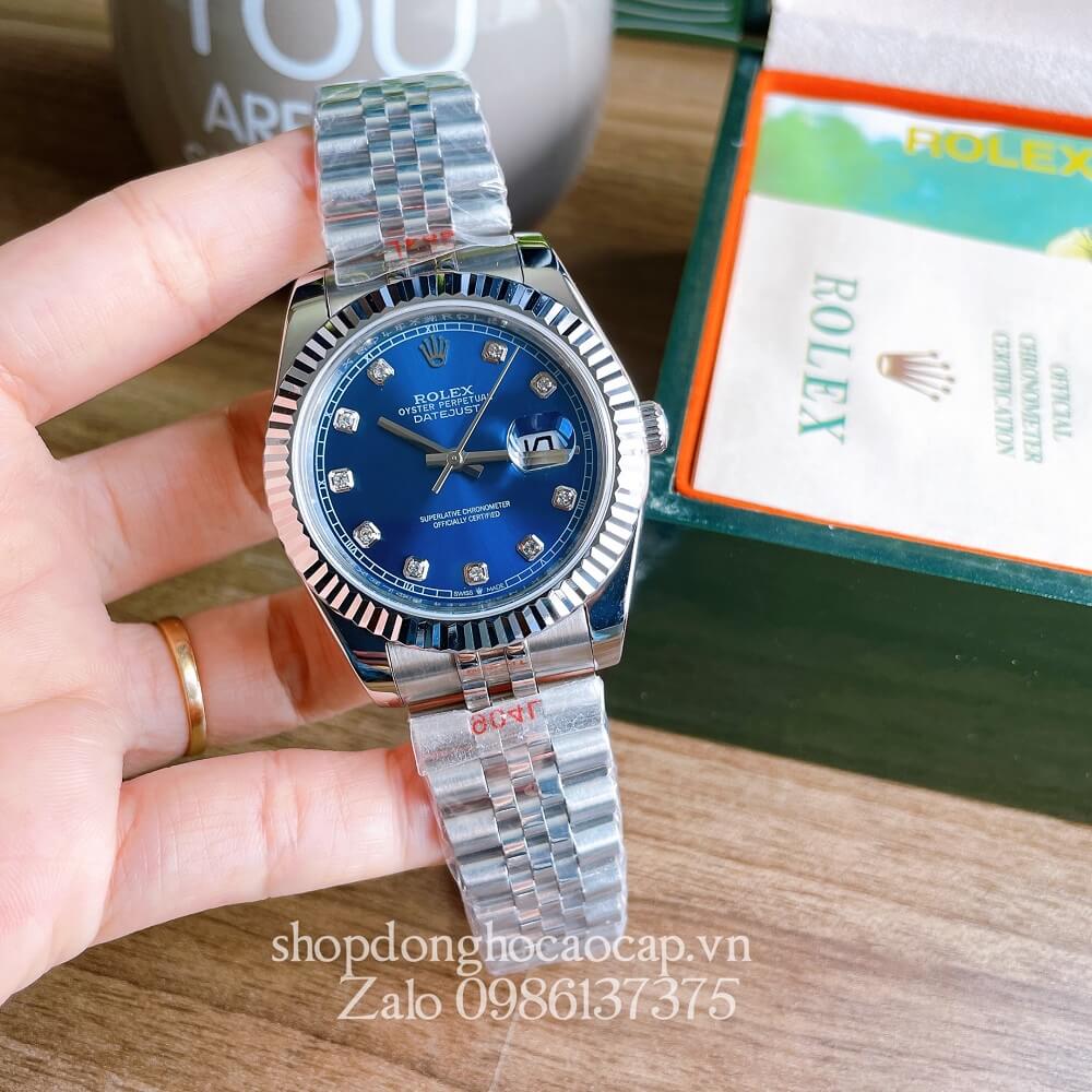 Đồng Hồ Rolex Datejust Nam Automatic (Tự Động) Viền Khía Mặt Xanh Dương Silver 41mm