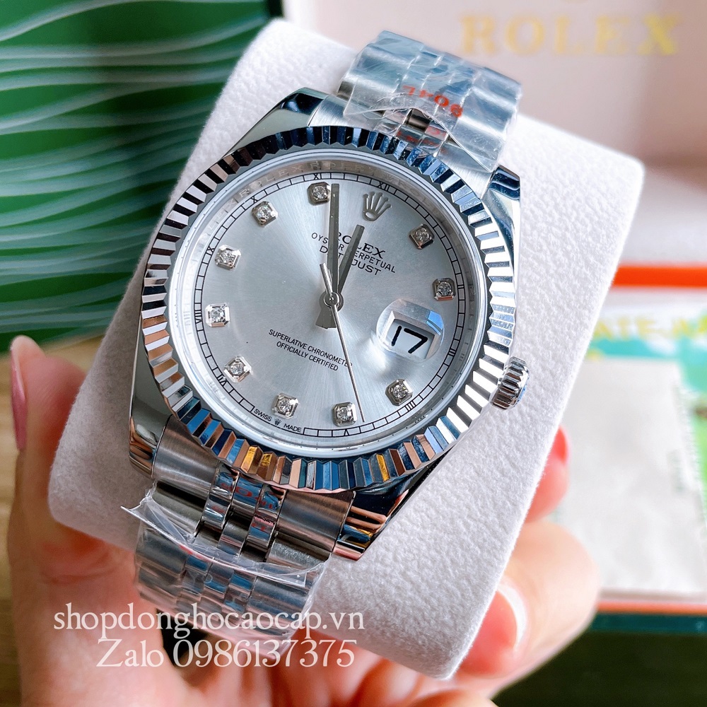 Đồng Hồ Rolex Datejust Nam Automatic (Tự Động) Viền Khía Silver 41mm