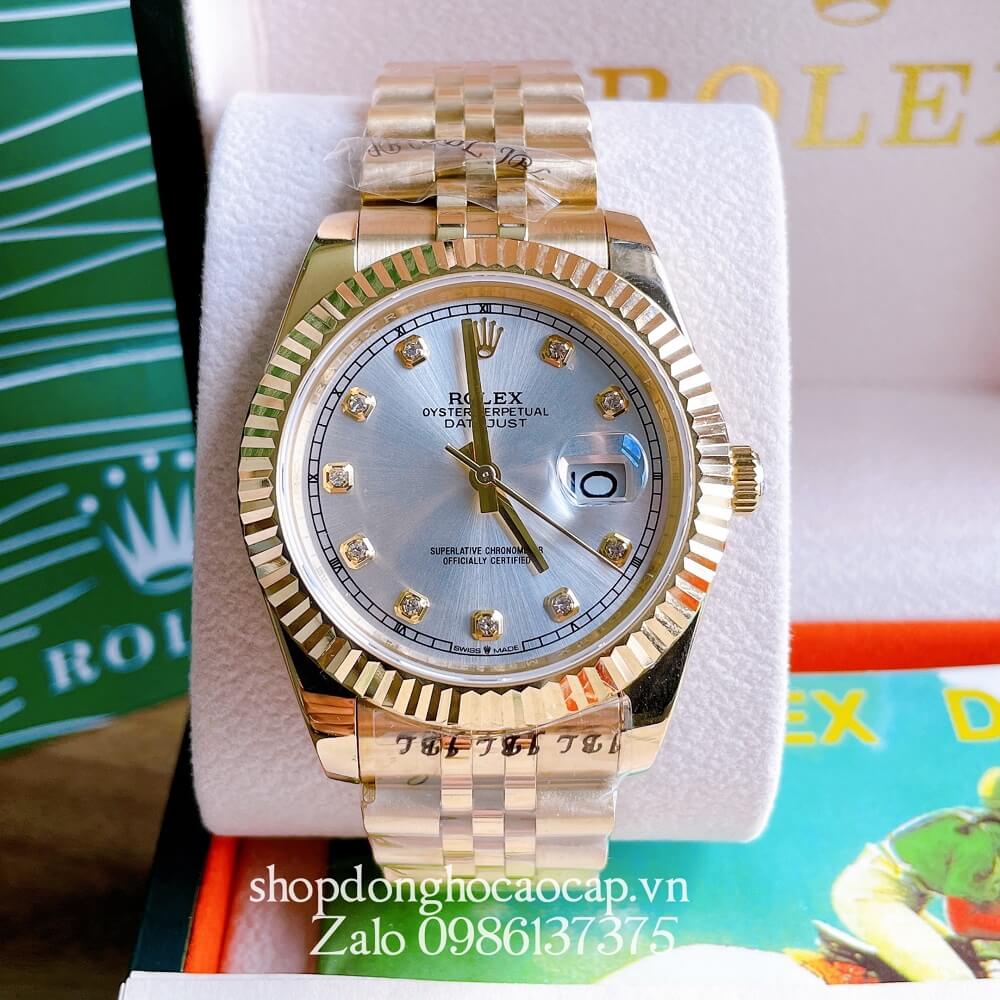 Đồng Hồ Rolex Datejust Nam Automatic (Tự Động) Viền Khía Vàng Mặt Trắng 41mm