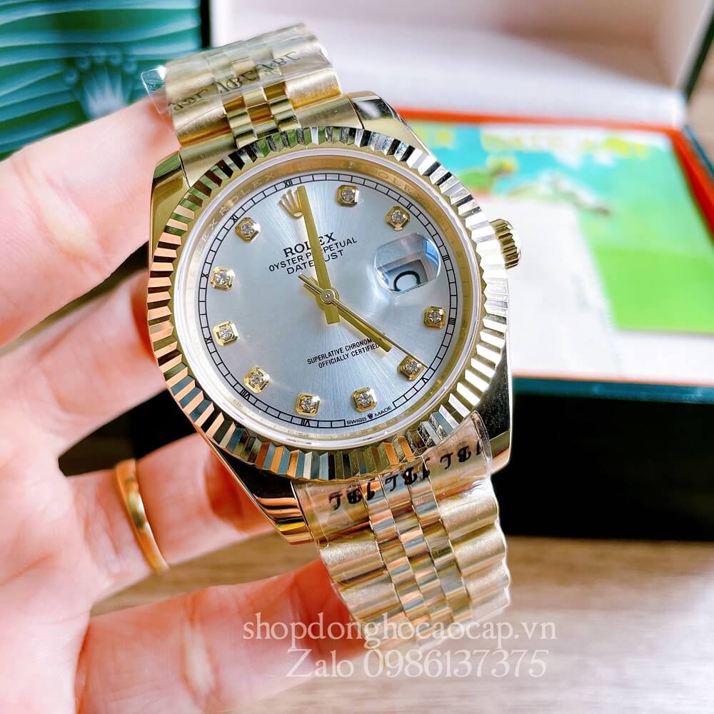 Đồng Hồ Rolex Datejust Nam Automatic (Tự Động) Viền Khía Vàng Mặt Trắng 41mm