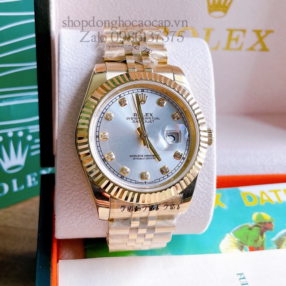 Đồng Hồ Rolex Datejust Nam Automatic (Tự Động) Viền Khía Vàng Mặt Trắng 41mm