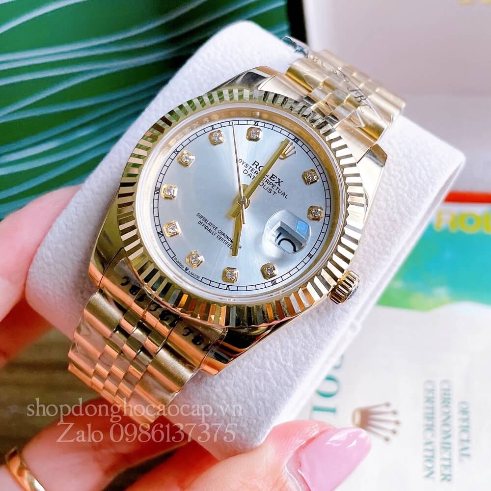 Đồng Hồ Rolex Datejust Nam Automatic (Tự Động) Viền Khía Vàng Mặt Trắng 41mm