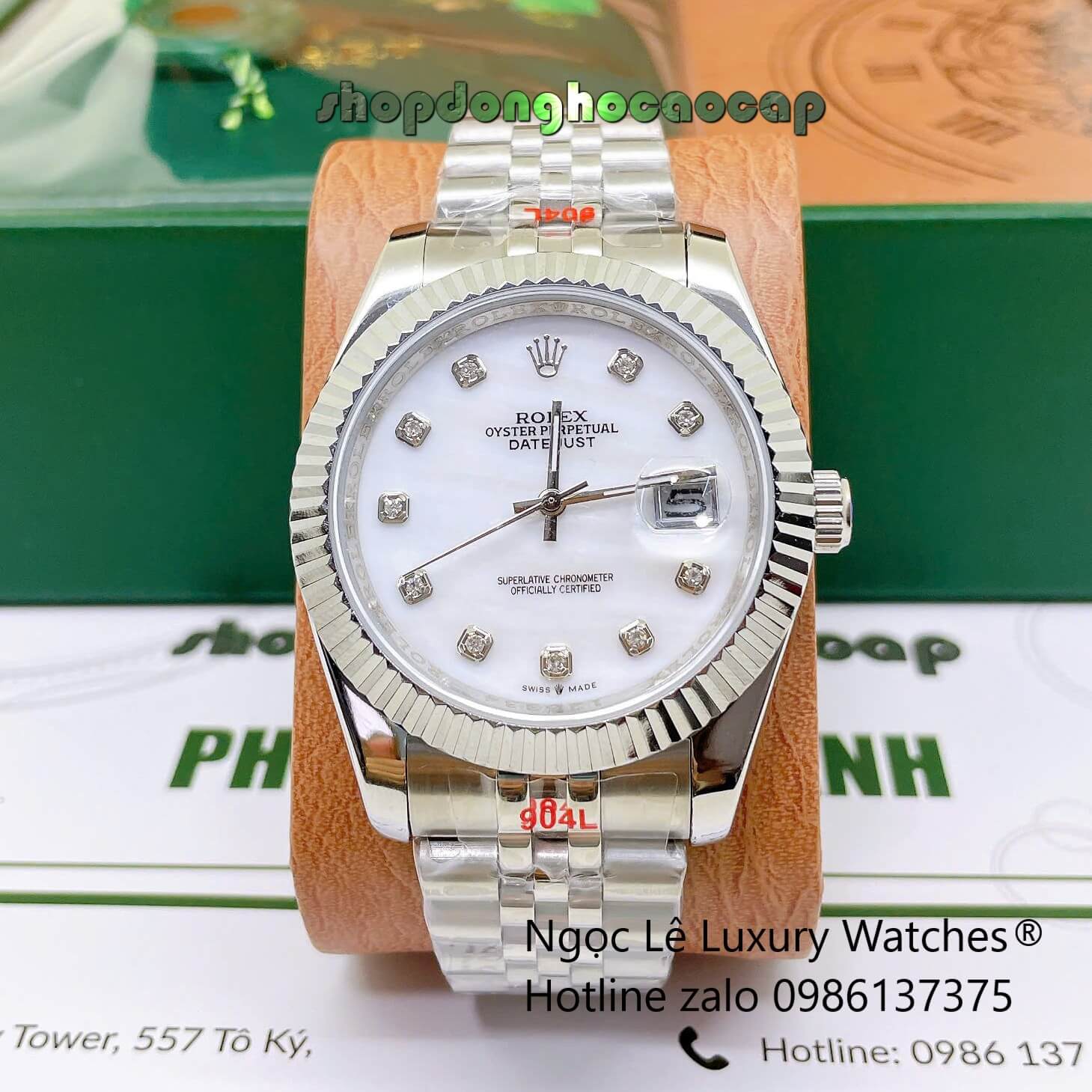 Đồng Hồ Rolex Datejust Nam Dây Thép Bạc Mặt Trắng Size 41mm Quartz - Niềng Khía Mặt Xà Cừ