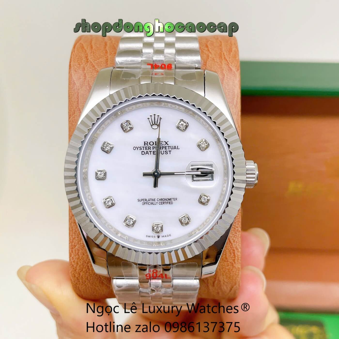 Đồng Hồ Rolex Datejust Nam Dây Thép Bạc Mặt Trắng Size 41mm Quartz - Niềng Khía Mặt Xà Cừ