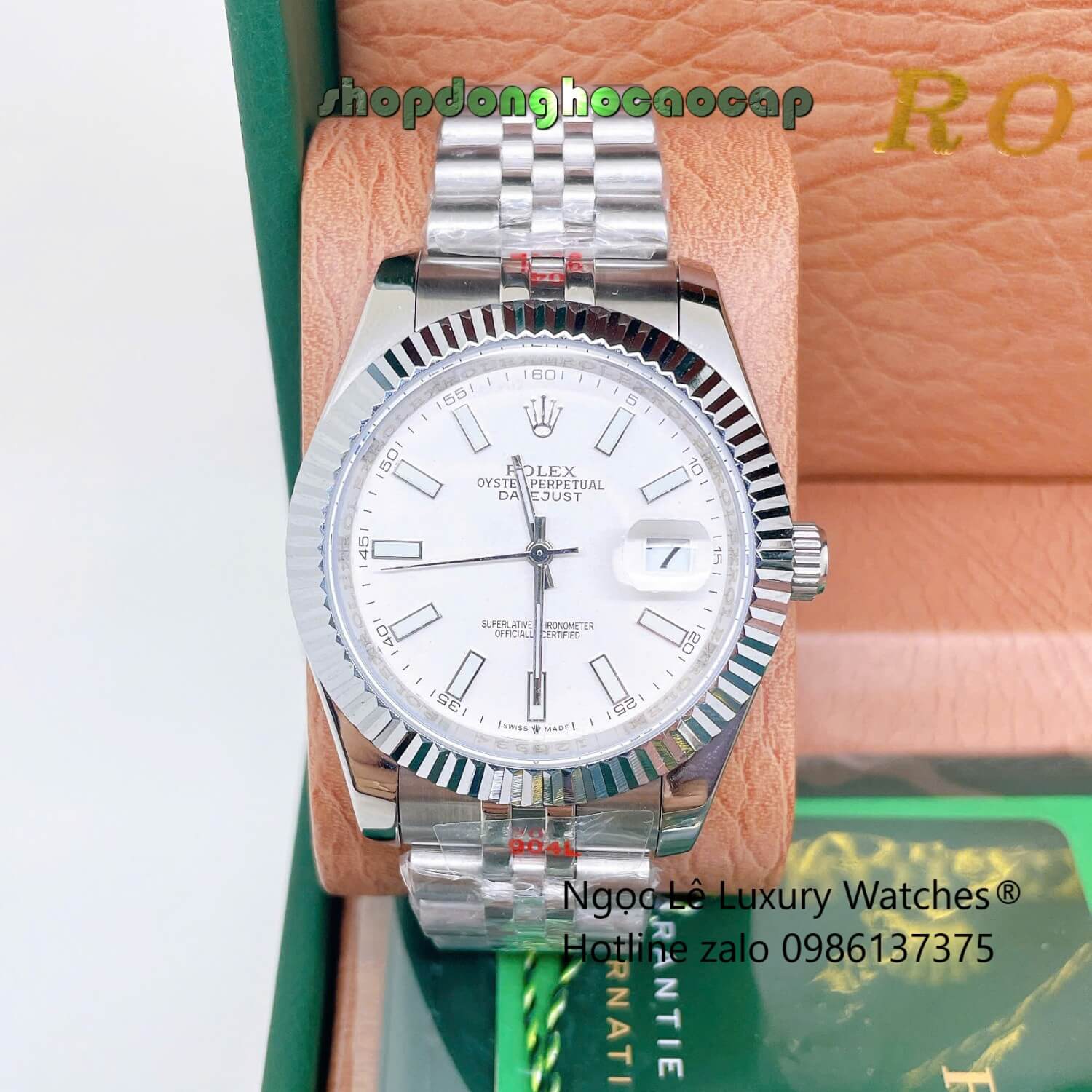 Đồng Hồ Cặp Rolex Datejust Dây Demi Vàng Hồng Mặt Nâu Size 31mm - 41mm Quartz - Niềng Khía