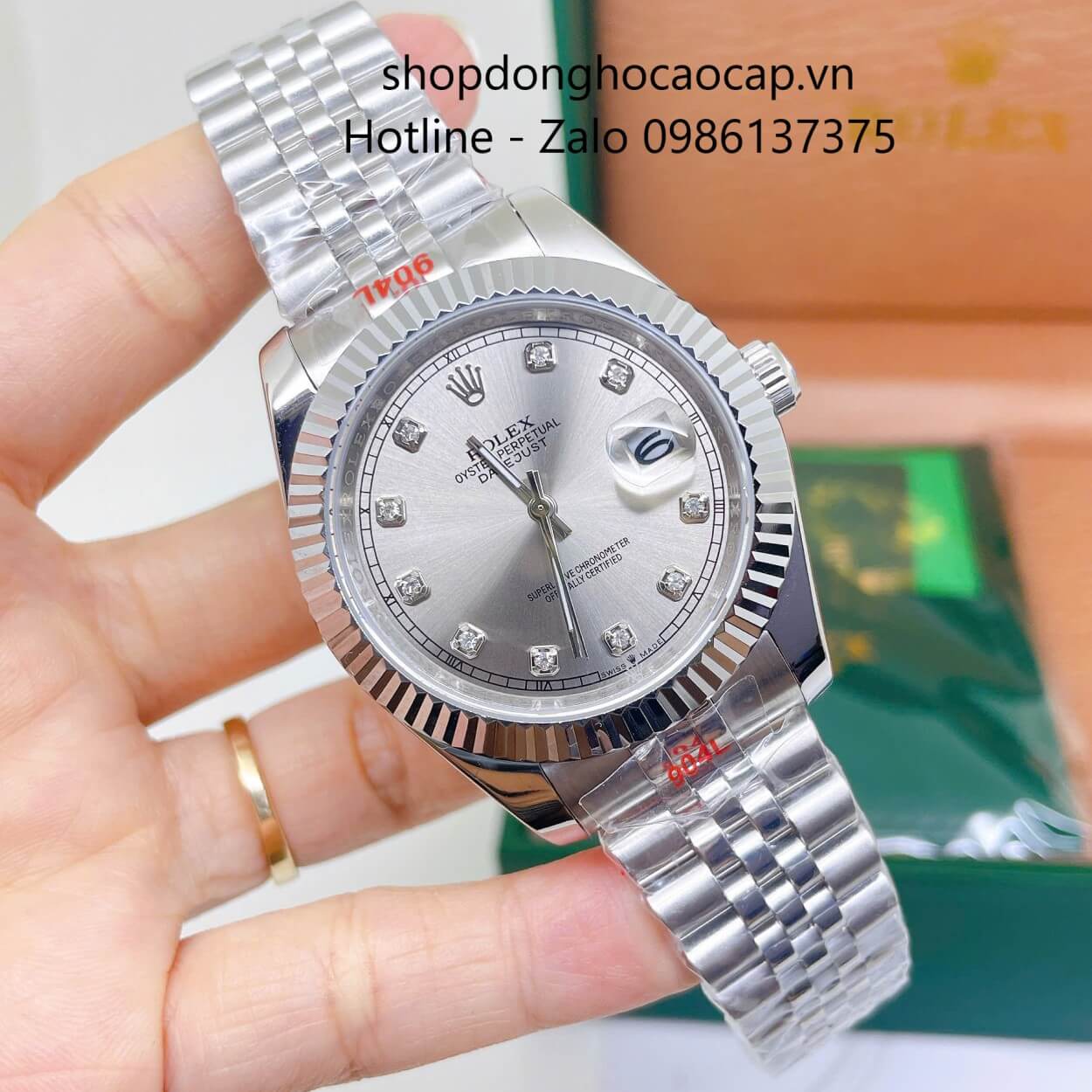 Đồng Hồ Rolex Datejust Nam Máy Pin Dây Kim Loại Bạc Mặt Xám Cùng Tone Size 41mm