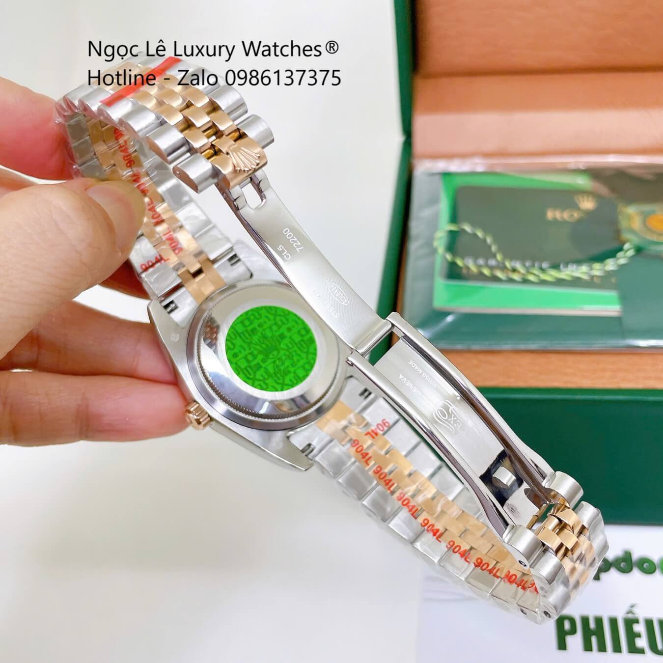 Đồng Hồ Rolex Datejust Nam Máy Pin Dây Demi Rose Mặt Nâu Vi Tính Niềng Khía Size 36mm