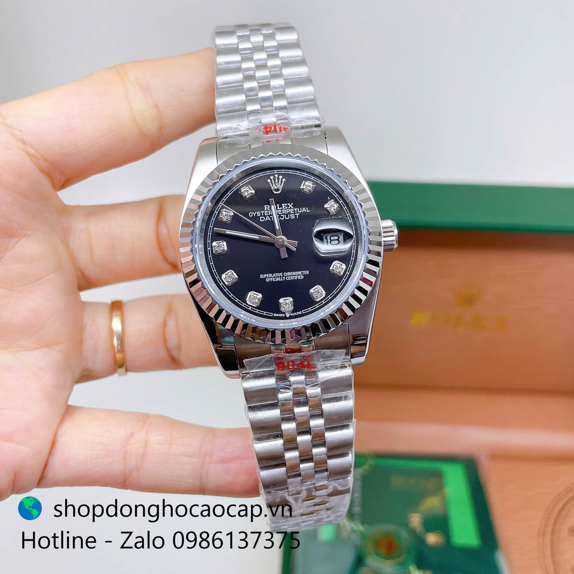Đồng Hồ Rolex Datejust Nam Máy Pin Dây Kim Loại Bạc Mặt Đen Size 36mm (Unisex)