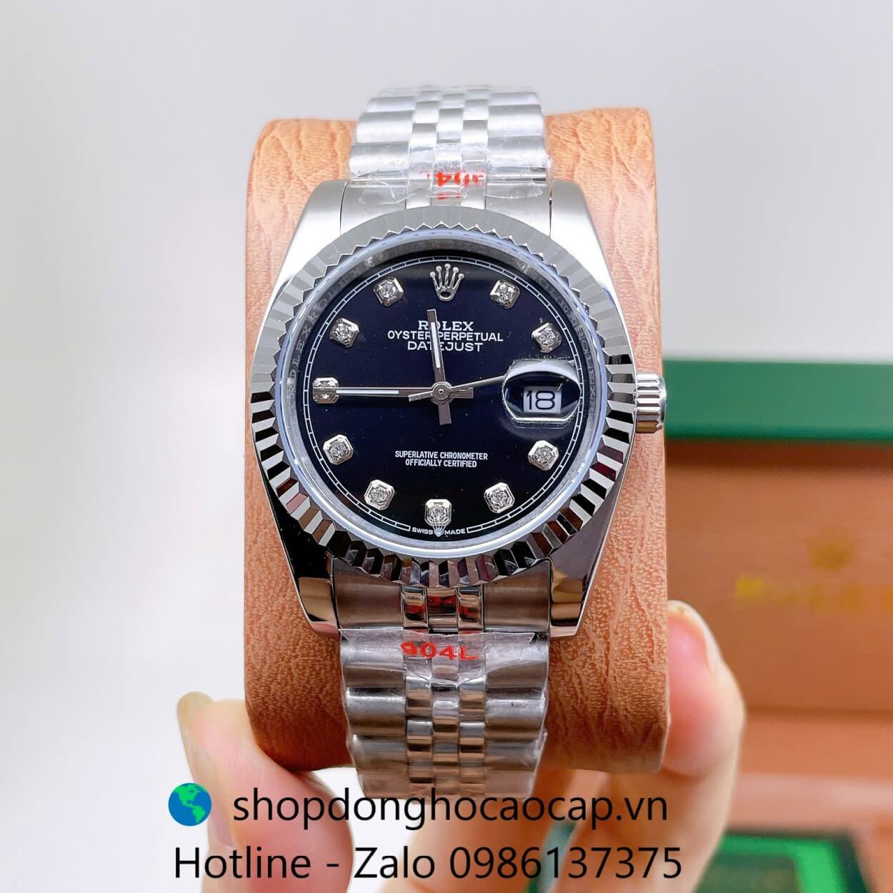 Đồng Hồ Rolex Datejust Nam Máy Pin Dây Kim Loại Bạc Mặt Đen Size 36mm (Unisex)