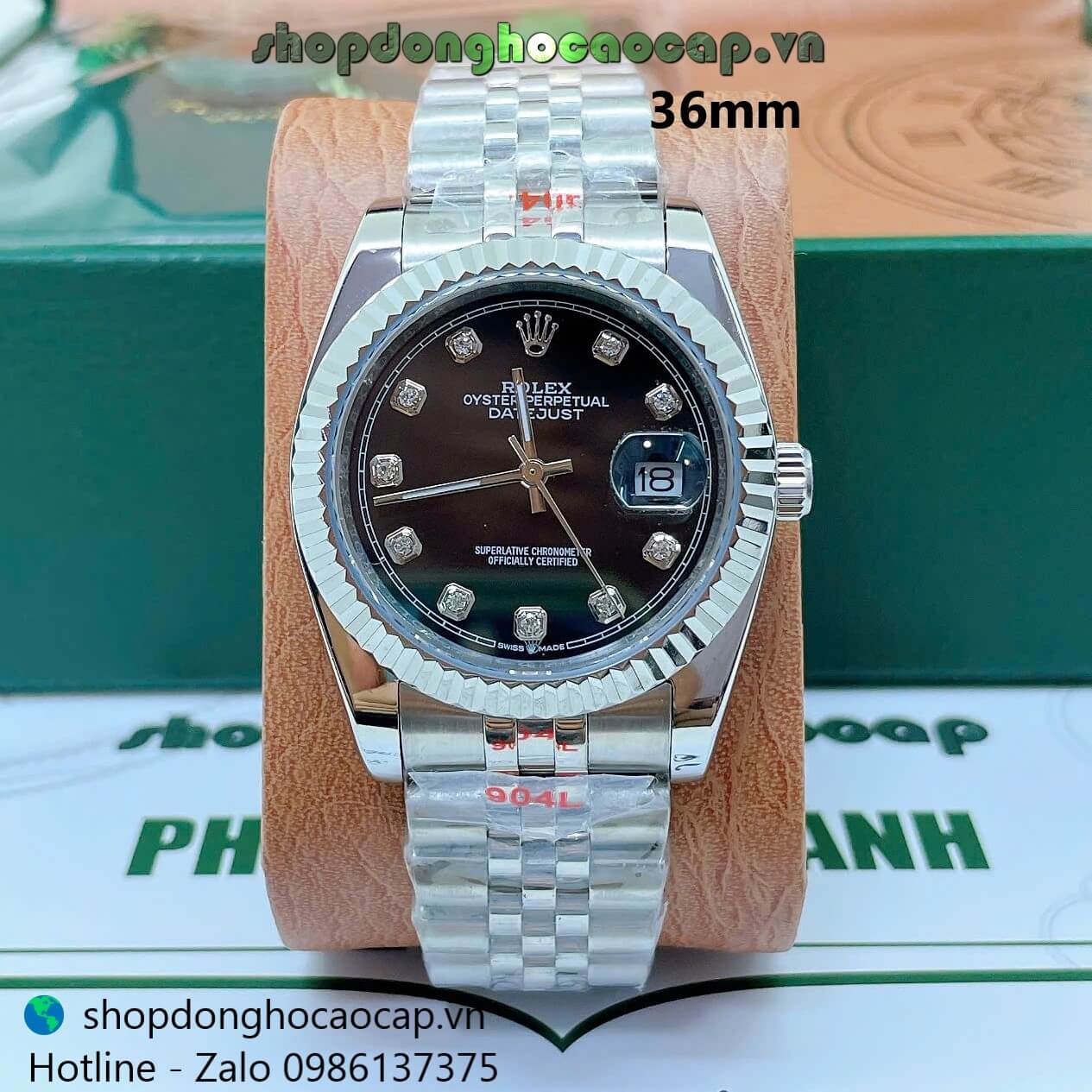 Đồng Hồ Rolex Datejust Nam Máy Pin Dây Kim Loại Bạc Mặt Đen Size 36mm (Unisex)