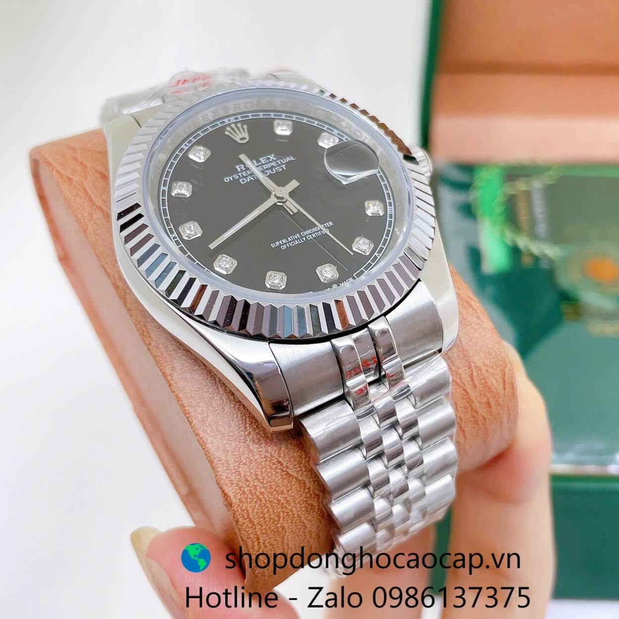 Đồng Hồ Rolex Datejust Nam Máy Pin Dây Kim Loại Bạc Mặt Đen Size 41mm