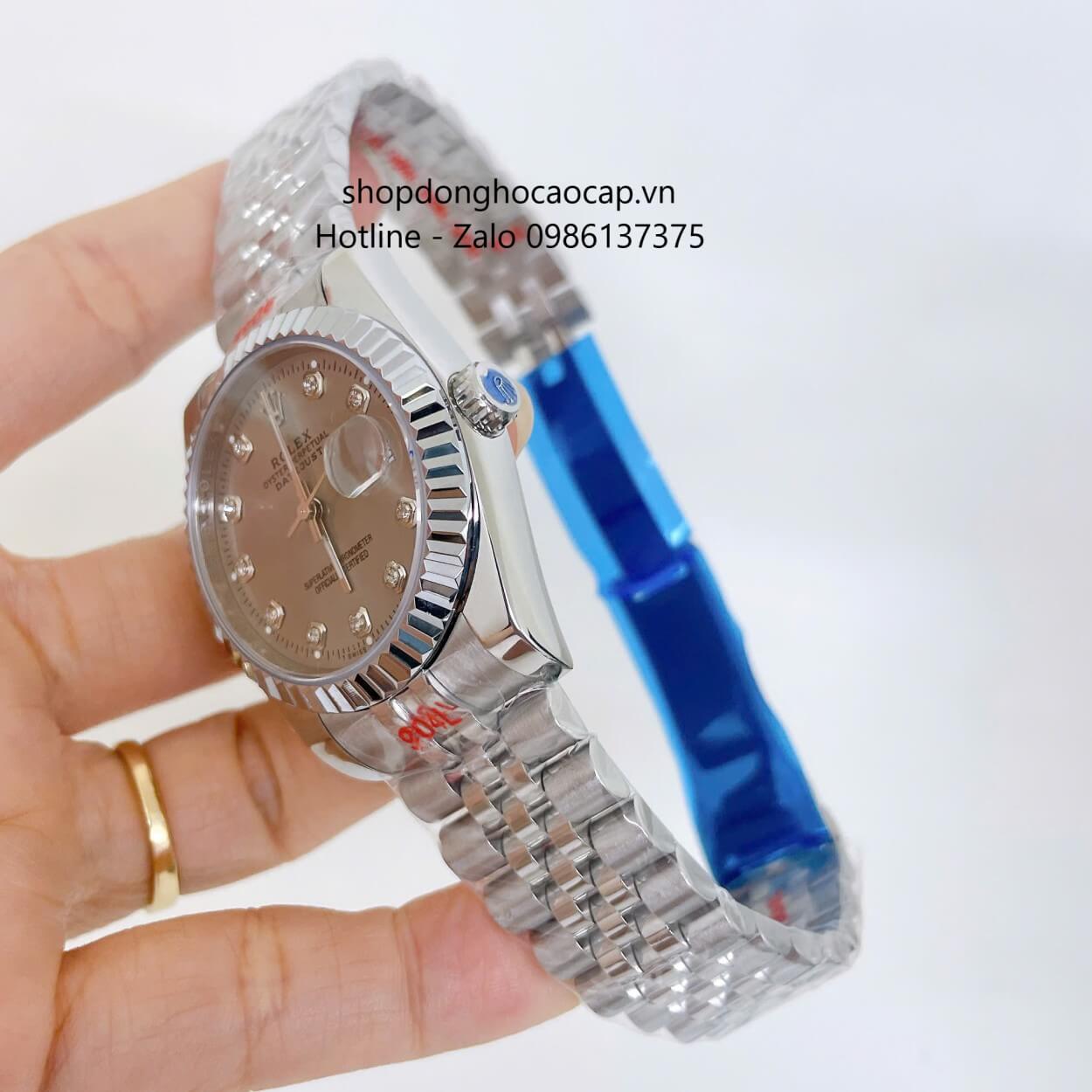 Đồng Hồ Rolex Datejust Nam Máy Pin Dây Kim Loại Bạc Mặt Xám Cùng Tone Size 36mm