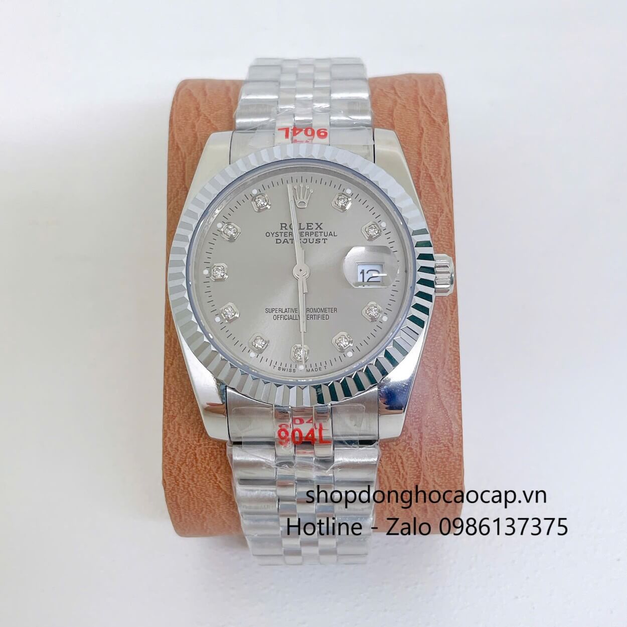 Đồng Hồ Rolex Datejust Nam Máy Pin Dây Kim Loại Bạc Mặt Xám Cùng Tone Size 36mm