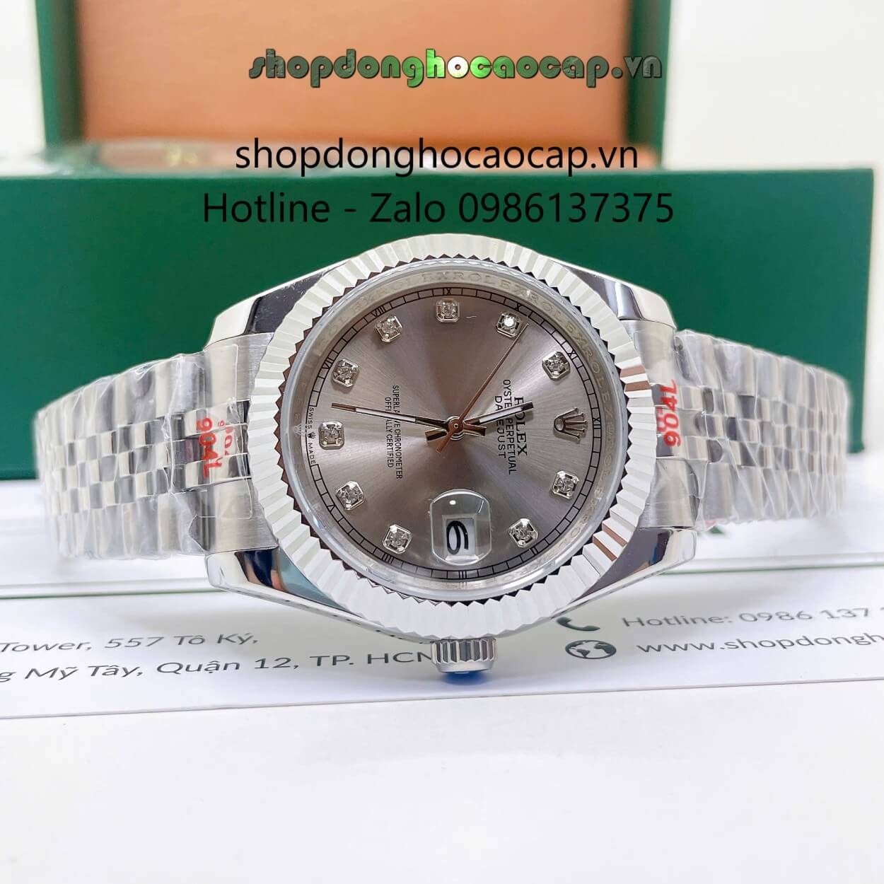 Đồng Hồ Rolex Datejust Nam Máy Pin Dây Kim Loại Bạc Mặt Xám Cùng Tone Size 41mm
