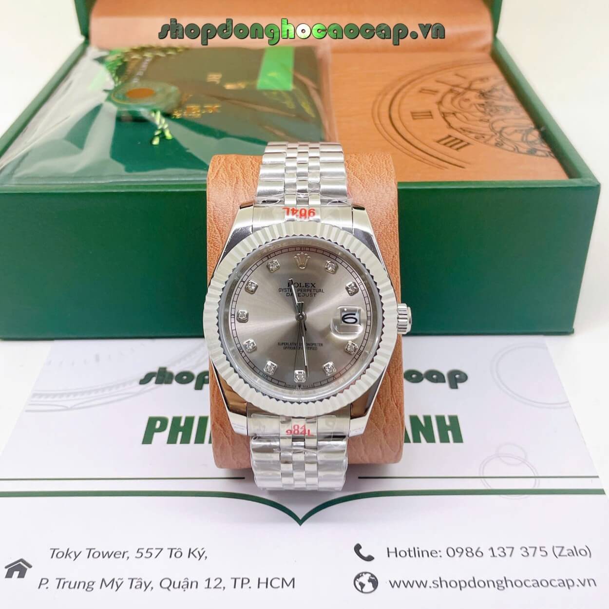 Đồng Hồ Rolex Datejust Nam Máy Pin Dây Kim Loại Bạc Mặt Xám Cùng Tone Size 41mm