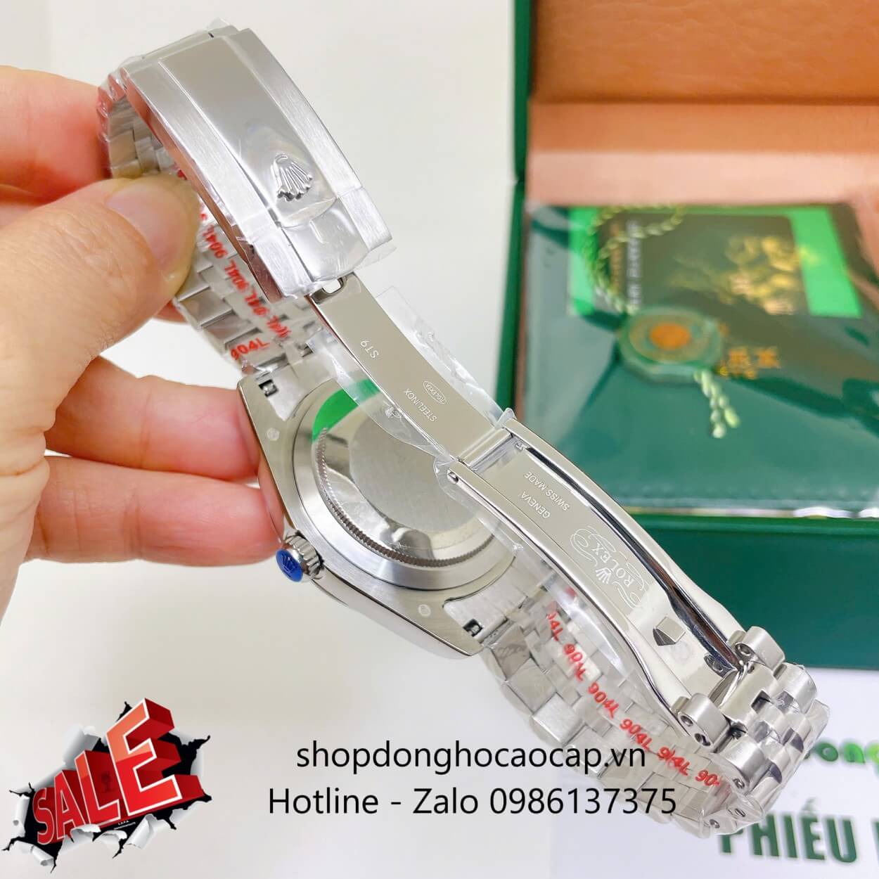 Đồng Hồ Rolex Datejust Nam Máy Pin Dây Kim Loại Bạc Mặt Xanh Dương Size 41mm