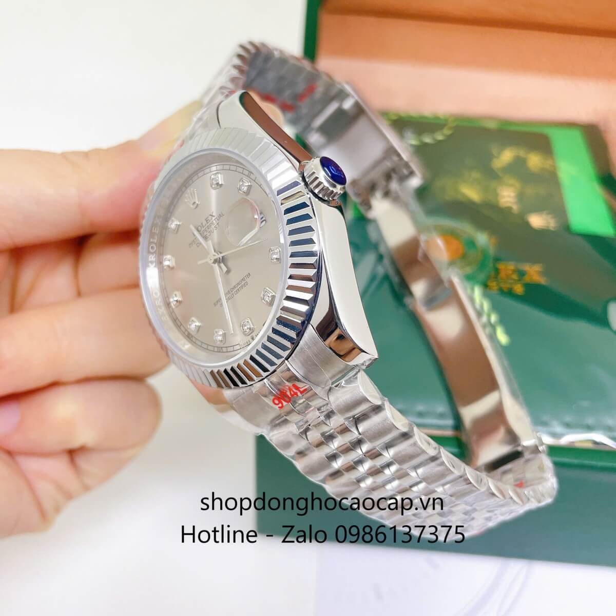 Đồng Hồ Rolex Datejust Nam Máy Pin Dây Kim Loại Bạc Mặt Xám Cùng Tone Size 41mm
