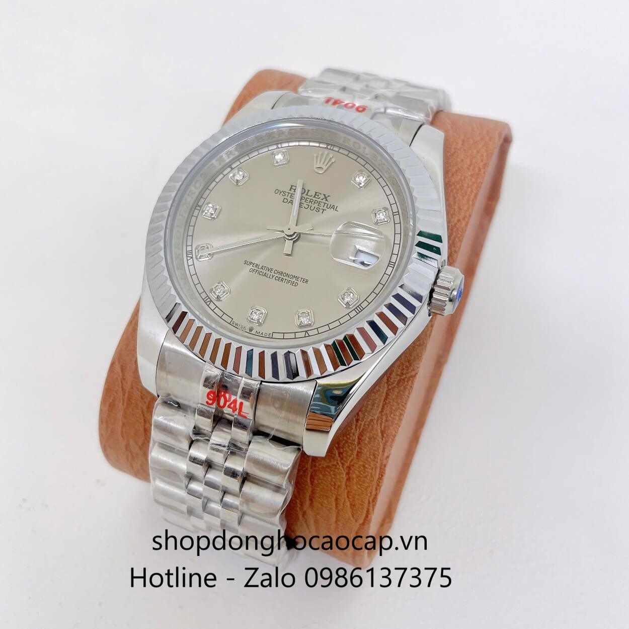 Đồng Hồ Rolex Datejust Nam Máy Pin Dây Kim Loại Bạc Mặt Xám Cùng Tone Size 41mm