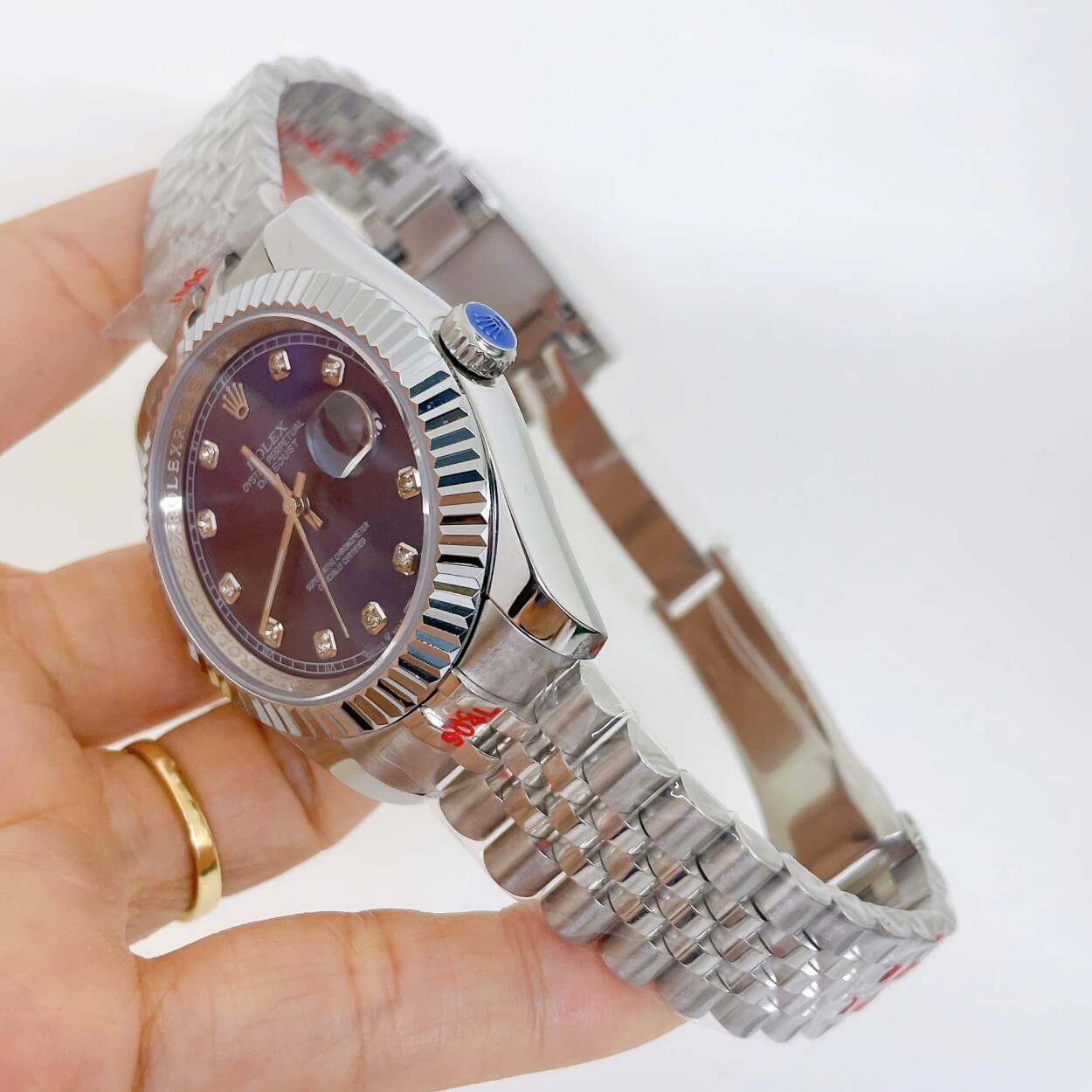 Đồng Hồ Rolex Datejust Nam Máy Pin Dây Kim Loại Bạc Mặt Xanh Dương Size 41mm
