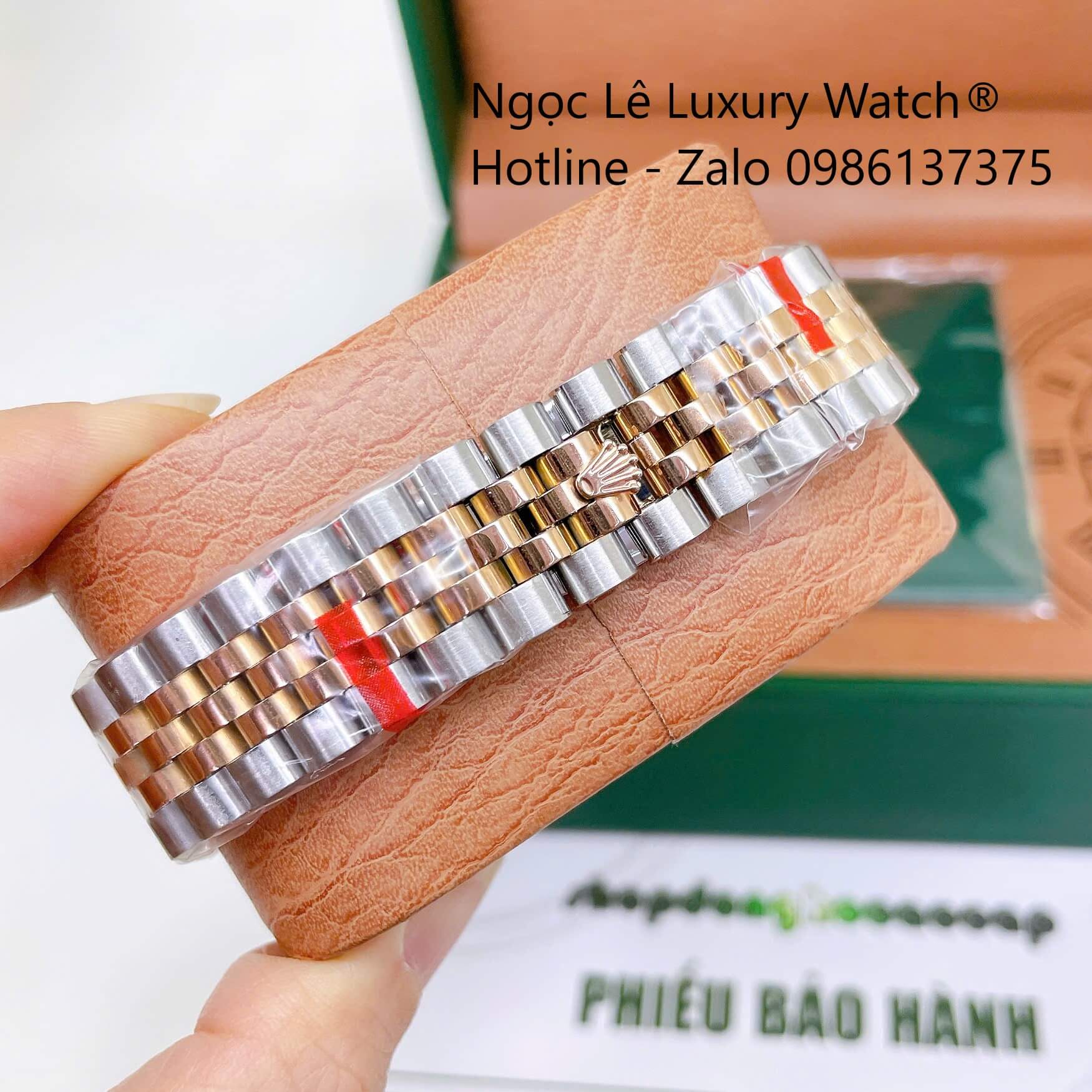 Đồng Hồ Rolex Datejust Nam Máy Pin Dây Kim Loại Demi Rose Mặt Nâu Niềng Khía Size 36mm