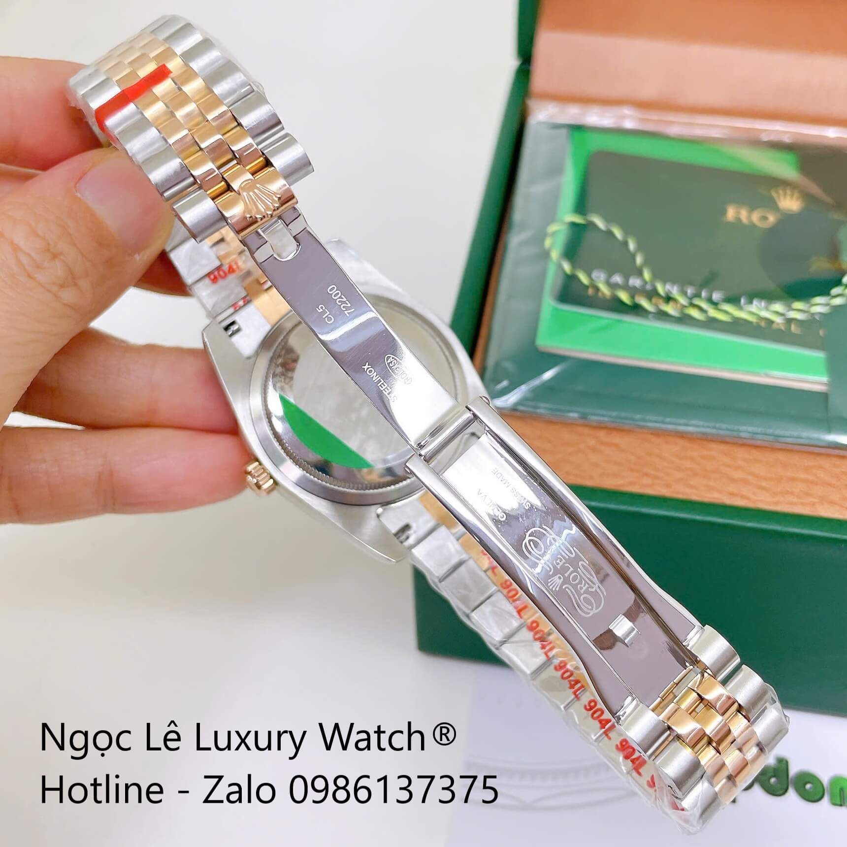 Đồng Hồ Rolex Datejust Nam Máy Pin Dây Kim Loại Demi Rose Mặt Nâu Niềng Khía Size 36mm