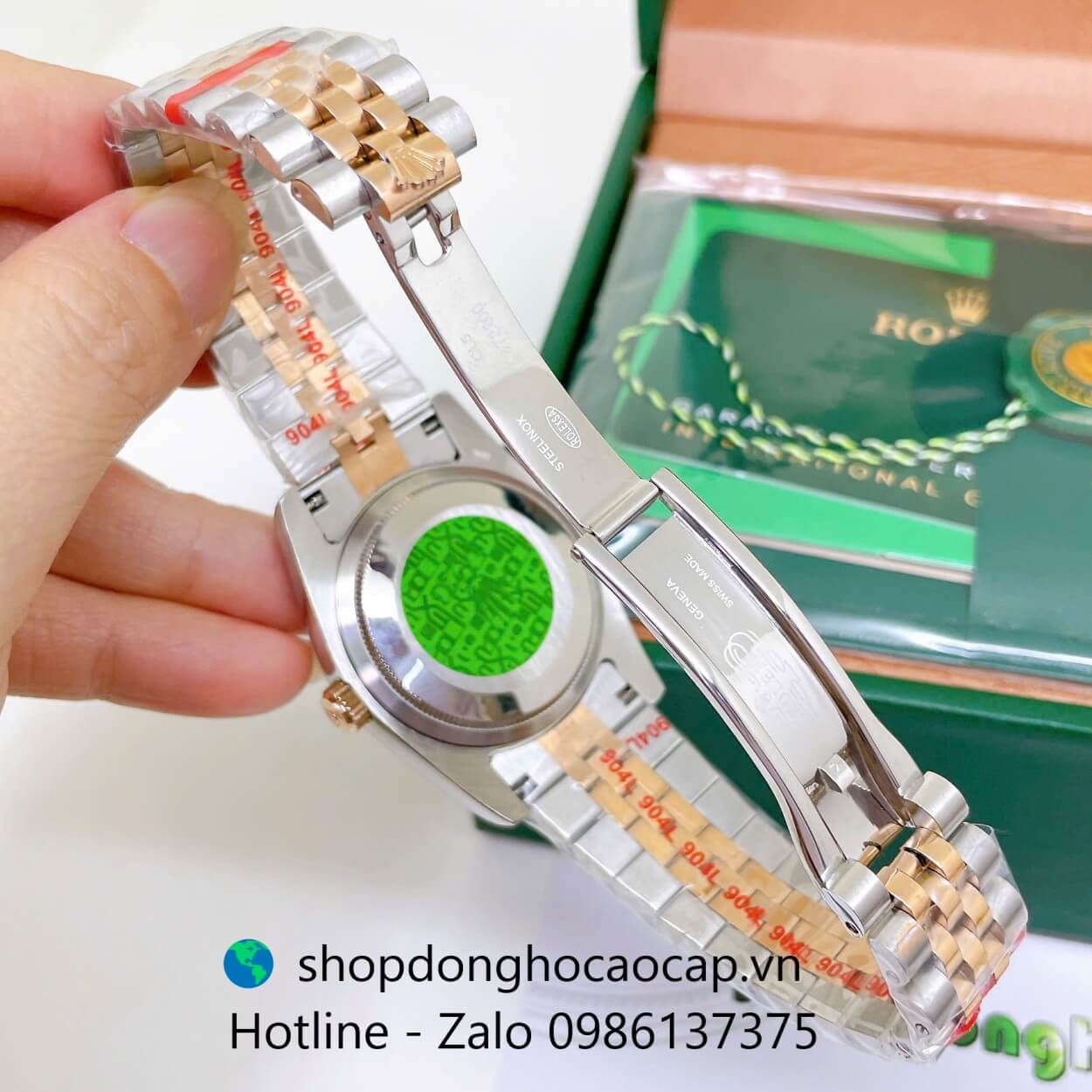 Đồng Hồ Rolex Datejust Nam Máy Pin Dây Kim Loại Demi Rose Niềng Khía Size 36mm