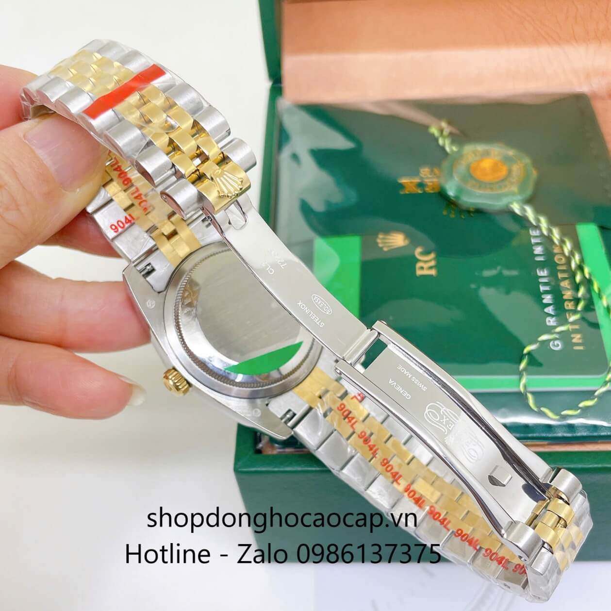 Đồng Hồ Rolex Datejust Nam Máy Pin Dây Kim Loại Demi Vàng Mặt Đen Size 36mm