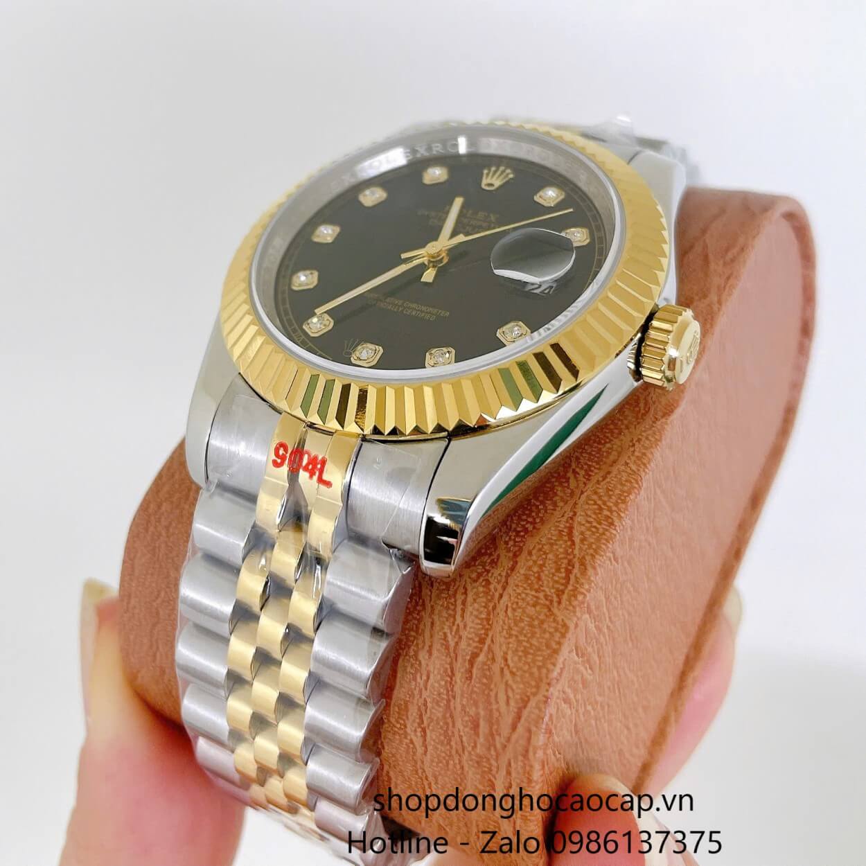 Đồng Hồ Rolex Datejust Nam Máy Pin Dây Kim Loại Demi Vàng Mặt Đen Size 36mm