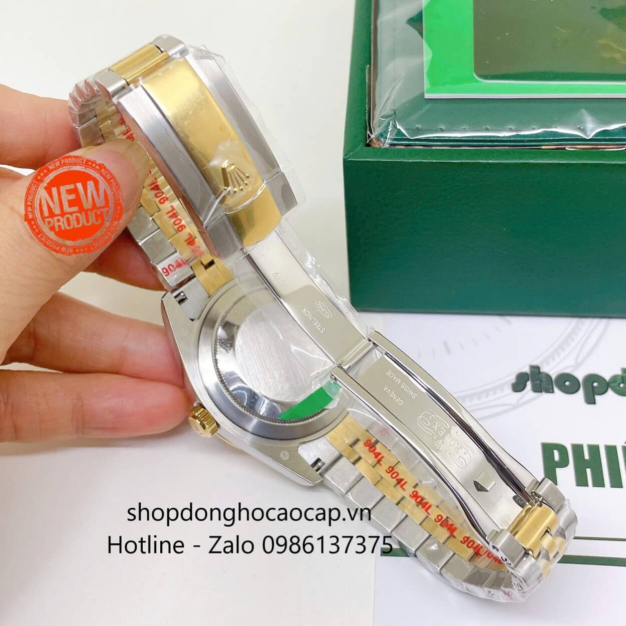 Đồng Hồ Rolex Datejust Nam Máy Pin Dây Kim Loại Demi Vàng Mặt Đen Size 41mm