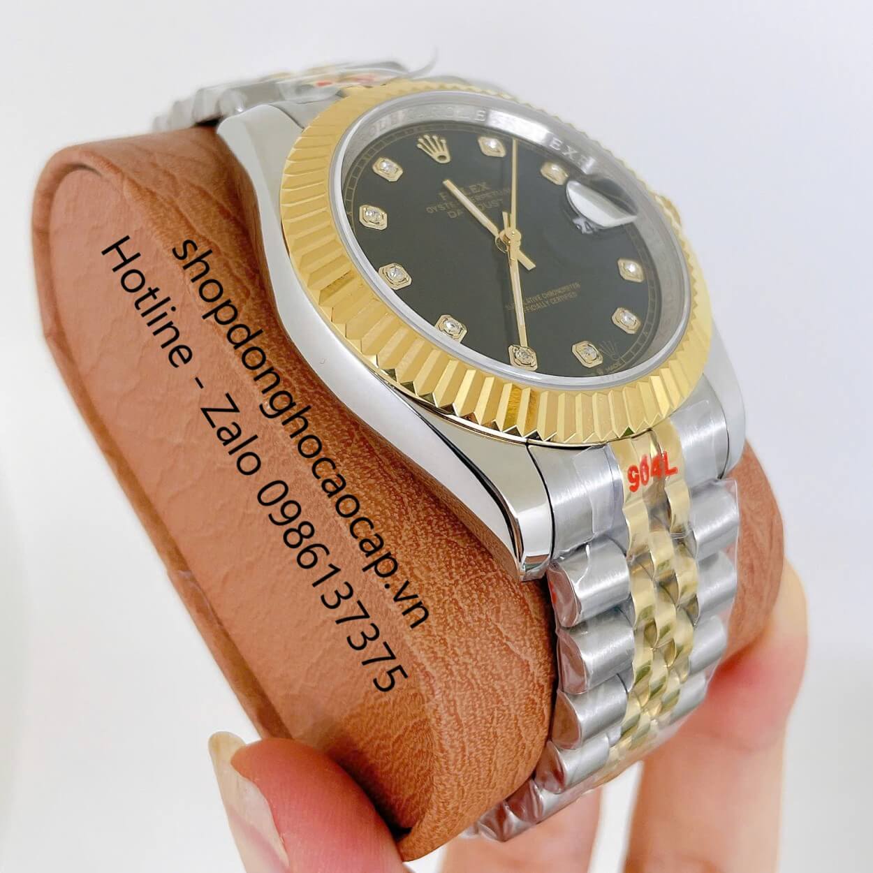 Đồng Hồ Rolex Datejust Nam Máy Pin Dây Kim Loại Demi Vàng Mặt Đen Size 41mm