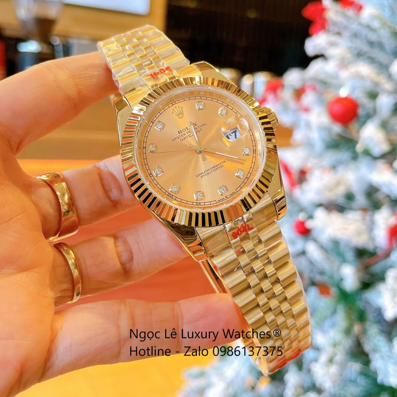 Đồng Hồ Rolex Datejust Nam Máy Pin Dây Kim Loại Vàng Mặt Vàng Size 41mm